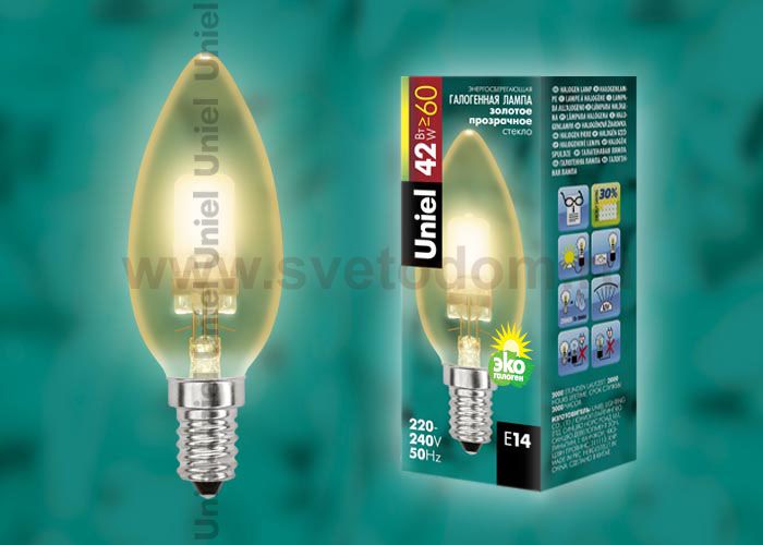 Лампа галогенная Uniel HCL-42/CL/E14 candle gold