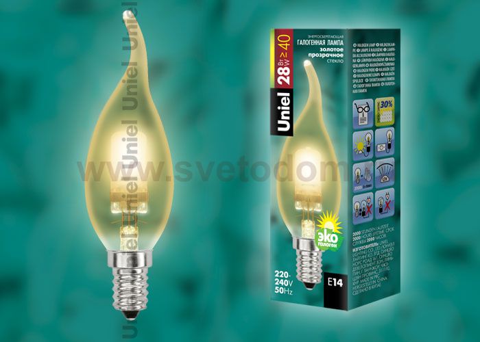 Лампа галогенная Uniel HCL-28/CL/E14 flame gold
