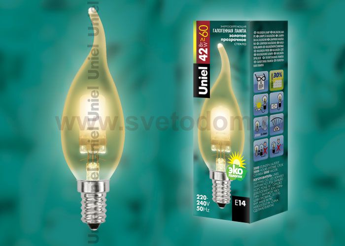 Лампа галогенная Uniel HCL-42/CL/E14 flame gold