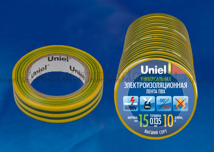 Изоляционная лента Uniel UIT-135P 10/15/10 YGR