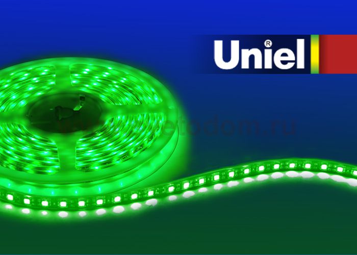 Гибкая светодиодная лента Uniel ULS-5050-60LED/m-10mm-IP33-DC12V-14,4W/m-5M-GREEN
