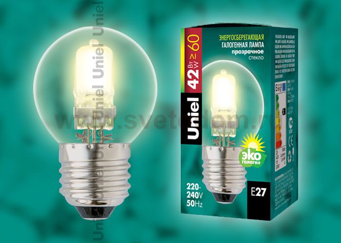 Лампа галогенная Uniel HCL-42/CL/E27 globe