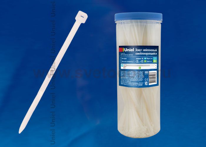 Хомут нейлоновый Uniel UCS-S25/080 White 1000 TUBE