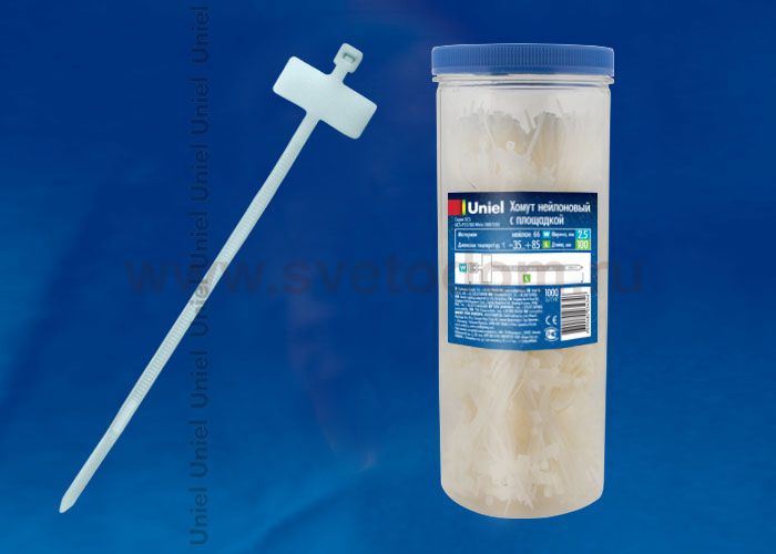 Хомут нейлоновый Uniel UCS-P25/100 White 1000 TUBE