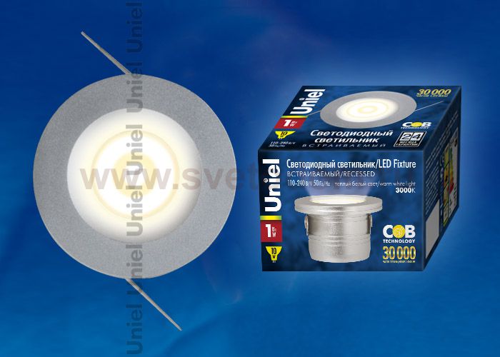 Светильник светодиодный Uniel ULM-R02-1W/WW IP20 Sand Silver