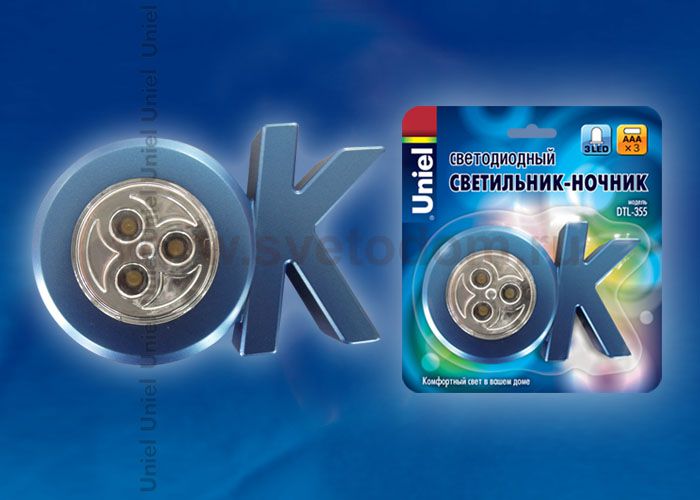 Светодиодный светильник-ночник на батарейках Uniel DTL-355 OK/Blue/3LED/3AAA
