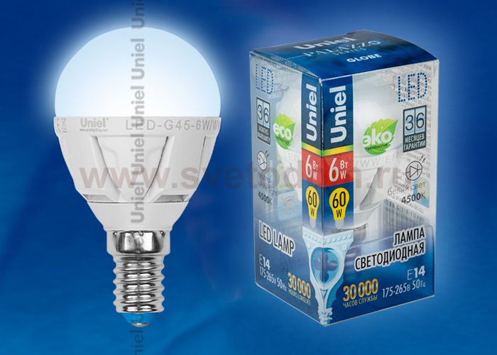 Лампа светодиодная Uniel LED-G45-6W/NW/E14/FR ALP01WH пластик