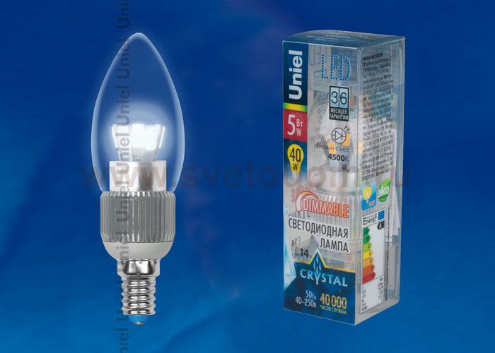 Лампа светодиодная диммируемая пятилепестковая Uniel LED-C37P-5W/NW/E14/CL/DIM ALC03SL пластик