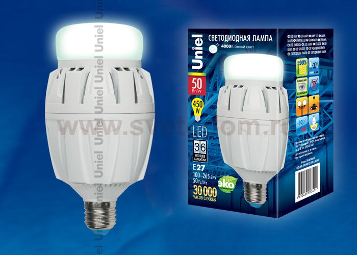 Лампа светодиодная Uniel LED-M88-50W/NW/E27/FR ALV01WH