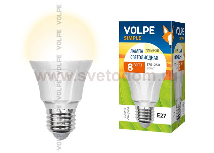 Лампа светодиодная Volpe LED-A60-8W/WW/E27/FR/S