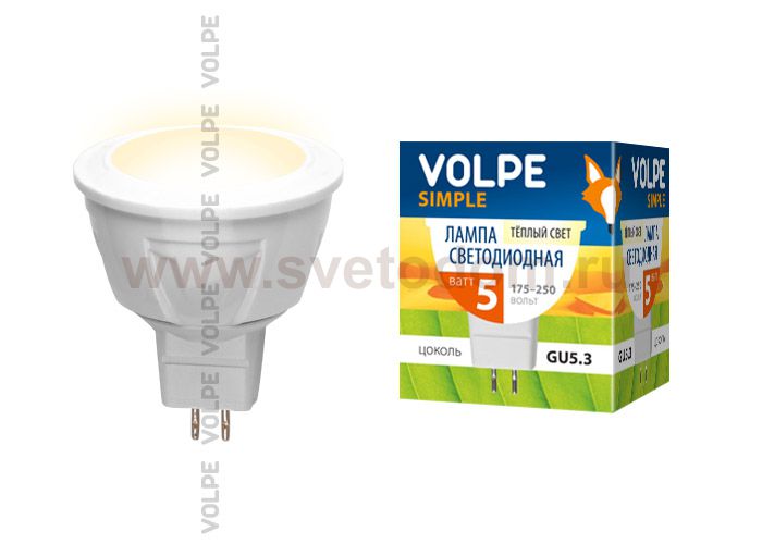Лампа светодиодная Volpe LED-JCDR-5W/WW/GU5.3/S
