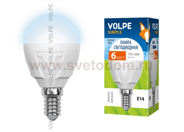 Лампа светодиодная Volpe LED-G45-6W/NW/E14/FR/S