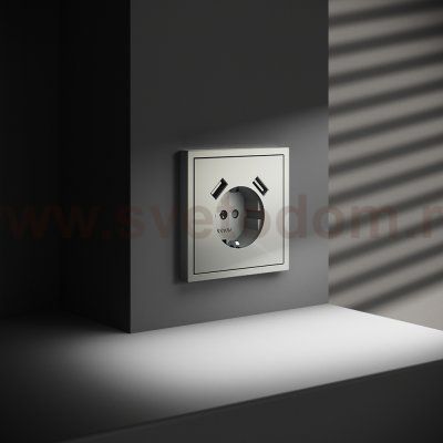 Накладка для розетки с заземлением и защитными шторками, с USB A+A, S70 (сталь)