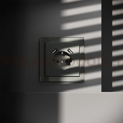 Накладка для розетки с заземлением и защитными шторками, с USB A+A, S70 (титан)