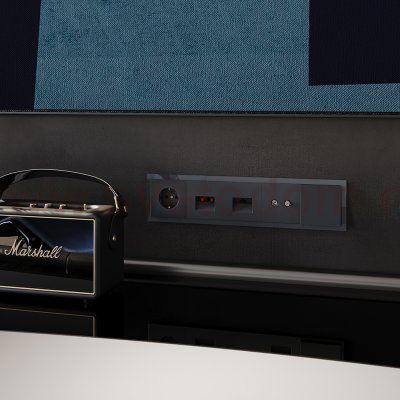 Накладка для розетки с заземлением и защитными шторками, с USB A+A, S70 (графит)