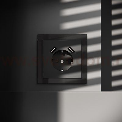 Накладка для розетки с заземлением и защитными шторками, с USB A+A, S70 (черный матовый)