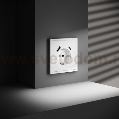 Накладка для розетки с заземлением и защитными шторками, с USB A+C, S70 (белый матовый)