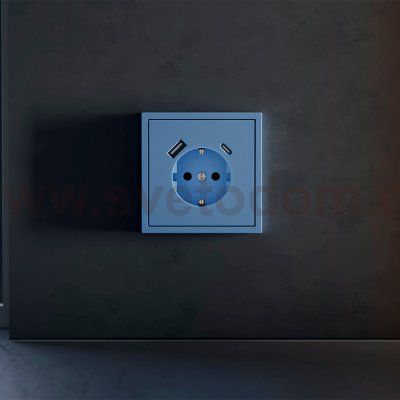 Накладка для розетки с заземлением и защитными шторками, с USB A+C, S70 (деним)