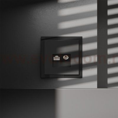 Накладка для розетки TV+RJ45 кат. 6, S70 (черный матовый)