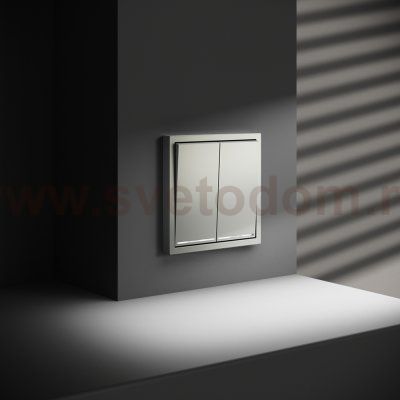 Выключатель встраиваемый VOLTUM S70 двухклавишный с подсветкой 10А, (сталь) (VLS020205)