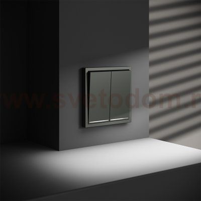 Выключатель встраиваемый VOLTUM S70 двухклавишный с подсветкой 10А, (титан) (VLS020206)