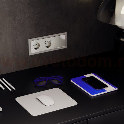 Проходной переключатель встраиваемый VOLTUM S70 двухклавишный с подсветкой 10А, (шелк) (VLS020404)