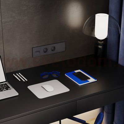 Розетка встраиваемая VOLTUM S70 с заземлением и защитными шторками, 16А, (графит) (VLS040207)