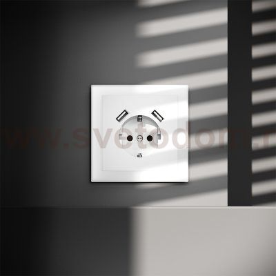 Розетка встраиваемая VOLTUM S70 с заземлением и защитными шторками, 16А, с USB, A+A, (белый матовый) (VLS040402)