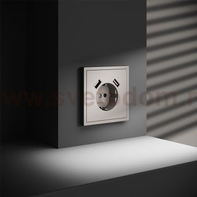Розетка встраиваемая VOLTUM S70 с заземлением и защитными шторками, 16А, с USB, A+A, (кашемир) (VLS040403)