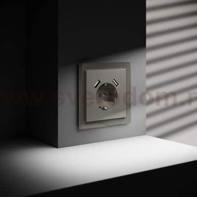 Розетка встраиваемая VOLTUM S70 с заземлением и защитными шторками, 16А, с USB, A+A, (шелк) (VLS040404)