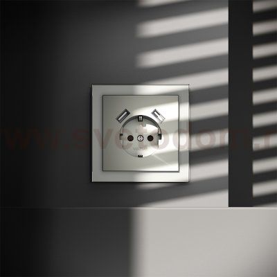 Розетка встраиваемая VOLTUM S70 с заземлением и защитными шторками, 16А, с USB, A+A, (сталь) (VLS040405)