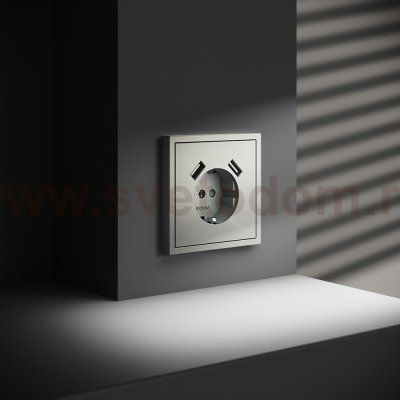 Розетка встраиваемая VOLTUM S70 с заземлением и защитными шторками, 16А, с USB, A+A, (сталь) (VLS040405)