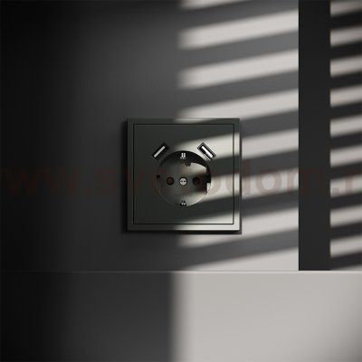 Розетка встраиваемая VOLTUM S70 с заземлением и защитными шторками, 16А, с USB, A+A, (титан) (VLS040406)