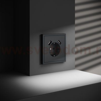 Розетка встраиваемая VOLTUM S70 с заземлением и защитными шторками, 16А, с USB, A+A, (графит) (VLS040407)