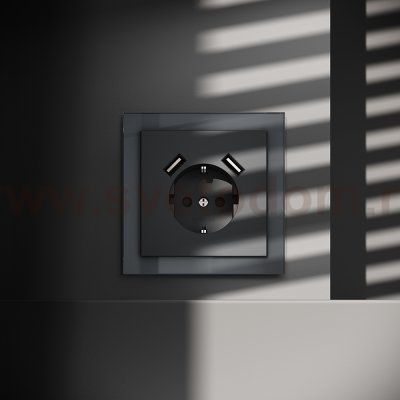 Розетка встраиваемая VOLTUM S70 с заземлением и защитными шторками, 16А, с USB, A+A, (графит) (VLS040407)