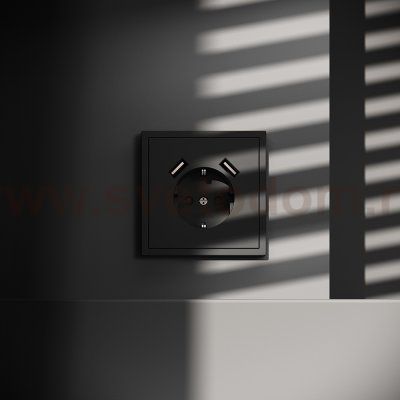 Розетка встраиваемая VOLTUM S70 с заземлением и защитными шторками, 16А, с USB, A+A, (черный матовый) (VLS040408)