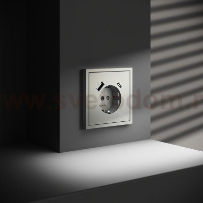 Розетка встраиваемая VOLTUM S70 с заземлением и защитными шторками, 16А, с USB, A+С, (сталь) (VLS040505)