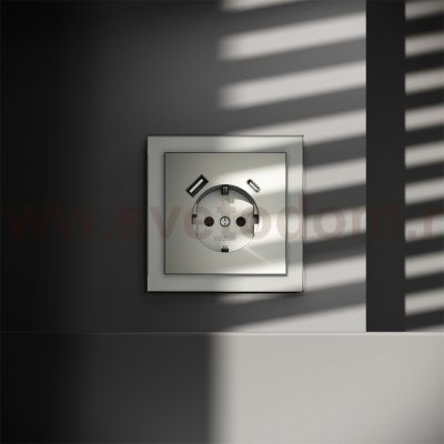 Розетка встраиваемая VOLTUM S70 с заземлением и защитными шторками, 16А, с USB, A+С, (сталь) (VLS040505)