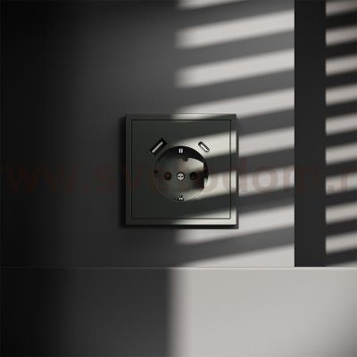 Розетка встраиваемая VOLTUM S70 с заземлением и защитными шторками, 16А, с USB, A+С, (титан) (VLS040506)