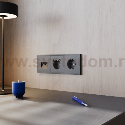 Розетка встраиваемая VOLTUM S70 с заземлением и защитными шторками, 16А, с USB, A+С, (графит) (VLS040507)