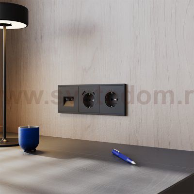 Розетка встраиваемая VOLTUM S70 с заземлением и защитными шторками, 16А, с USB, A+С, (черный матовый) (VLS040508)