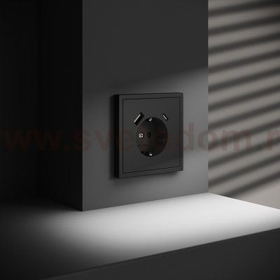 Розетка встраиваемая VOLTUM S70 с заземлением и защитными шторками, 16А, с USB, A+С, (черный матовый) (VLS040508)