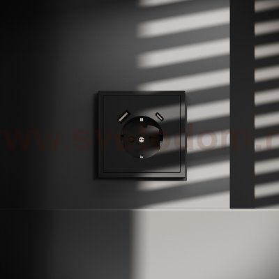 Розетка встраиваемая VOLTUM S70 с заземлением и защитными шторками, 16А, с USB, A+С, (черный матовый) (VLS040508)