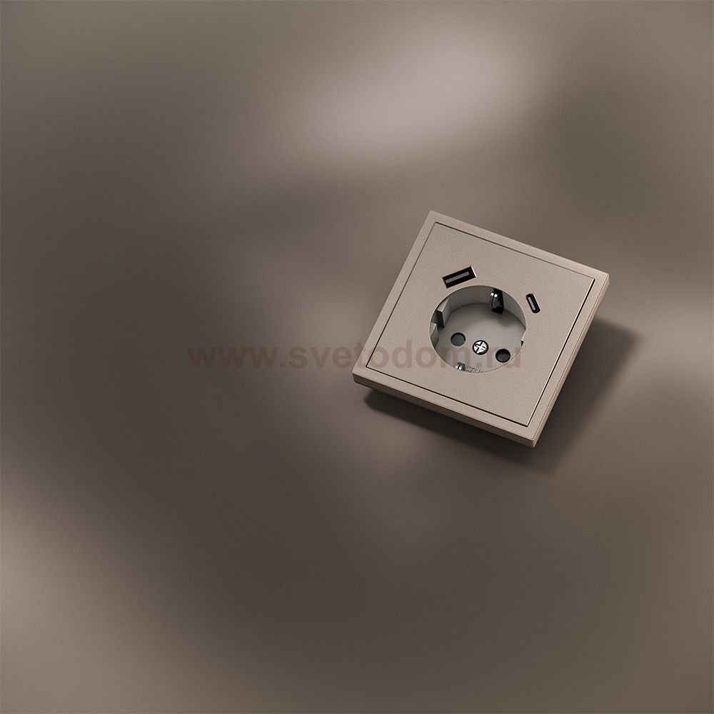 Накладка для розетки с заземлением и защитными шторками, с USB A+C, S70 Metal (платина)