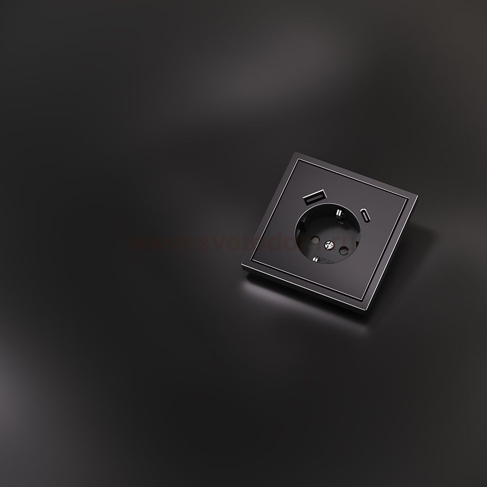 Накладка для розетки с заземлением и защитными шторками, с USB A+C, S70 Metal (антрацит)