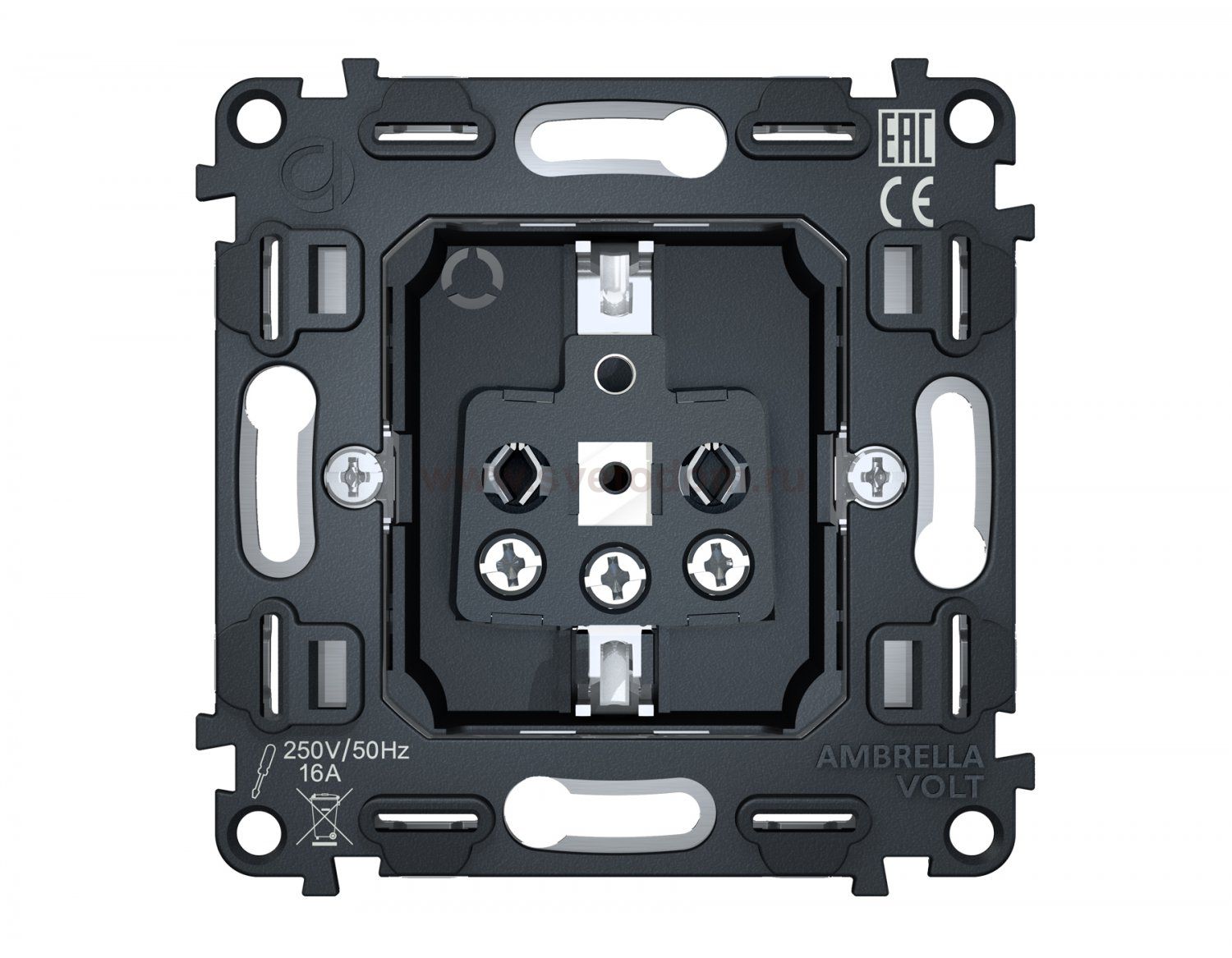 Механизм электрической розетки 16A-250V 2P+E с заземлением на винтовых зажимах QUANT VM141 Ambrella Volt
