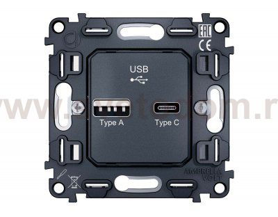 Механизм розетки 2USB A+C 20W быстрая зарядка QUANT VM177 Ambrella Volt