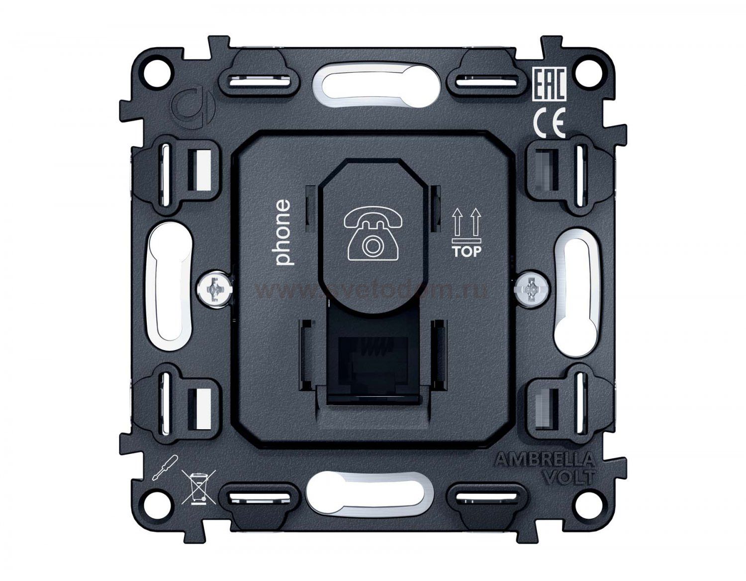 Механизм телефонной розетки RJ-11 (4P4C) с автоматической защитной шторкой QUANT VM190 Ambrella Volt