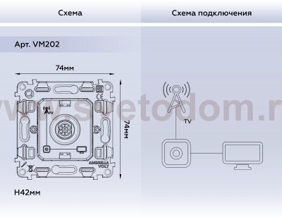 Механизм TV розетки оконечной 50-870 MHz 1dB QUANT VM202 Ambrella Volt