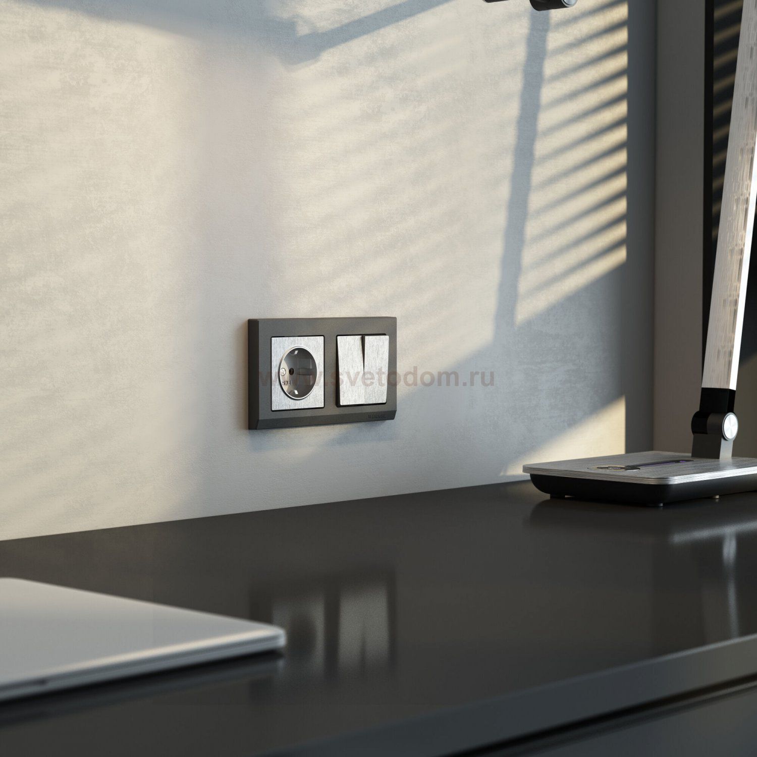 Выключатель двухклавишный (cеребряный рифленый) W1120009